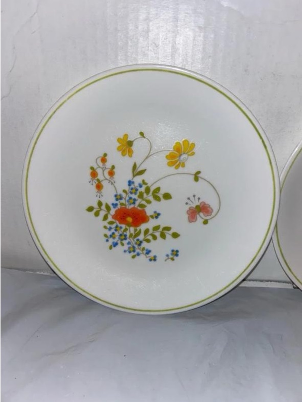 White Floral Dinner Plate with Yellow and Orange Accents